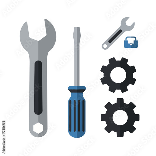 Flat design tools and gears