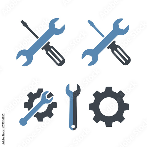 Tools and gears flat design icons