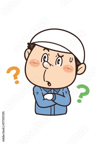 工場や現場で働く作業員が腕を組みながら考えているイラスト｜不安全行動・不安全状態・労働災害