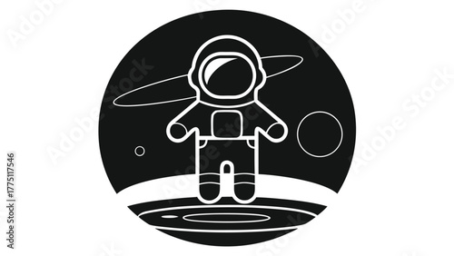 Astronaut exploring alien planet with rings and moons, futuristic space adventure concept.