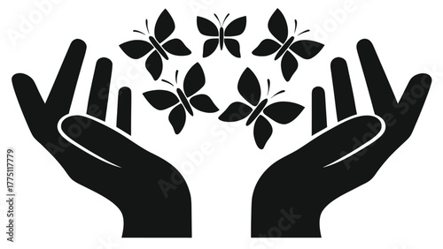 Hands holding butterflies