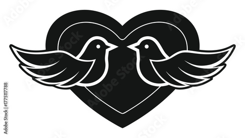 Two doves facing each other with heart symbol, conveying love and unity, perfect for romantic designs