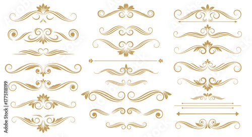 Elegant Gold Flourish Dividers & Ornamental Border Designs | Vintage Decorative Scroll Frames, Classic Victorian Luxury Line Art Elements