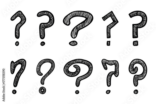 Set of hand drawn question mark clipart Single element for design