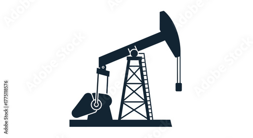 An isolated silhouette icon of an oil pump jack, symbolizing the petroleum industry and fossil fuel energy production