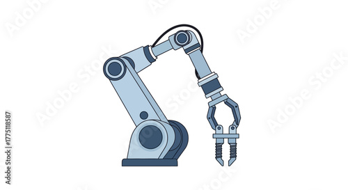 Illustration of an industrial robotic arm manipulator for automated manufacturing processes, isolated on a white background. Concept of modern factory technology and automation