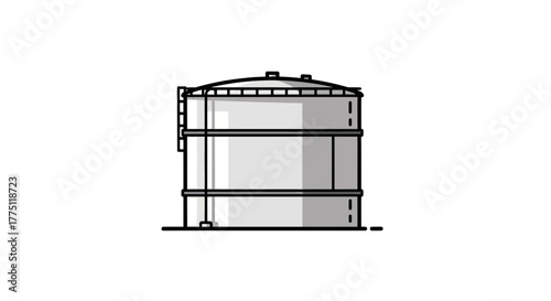 Simple line art vector illustration of a large industrial storage silo or tank used for holding fuel, oil, chemicals, or water, isolated on a white background