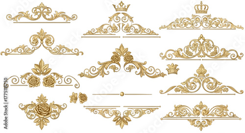 Elegant Gold Flourish Dividers & Ornamental Border Designs | Vintage Decorative Scroll Frames, Classic Victorian Luxury Line Art Elements