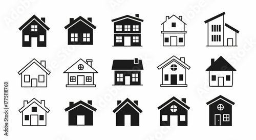 Vector Set Assorted Outline and Silhouette House Illustrations for Real Estate Design Projects