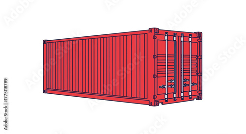Red cargo container for shipping and logistics. Vector illustration of an intermodal freight container isolated on a white background