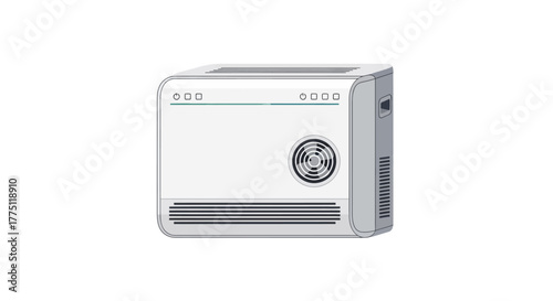 A modern vector illustration of a compact white electronic device, representing a concept of smart home technology, air purification, or a server