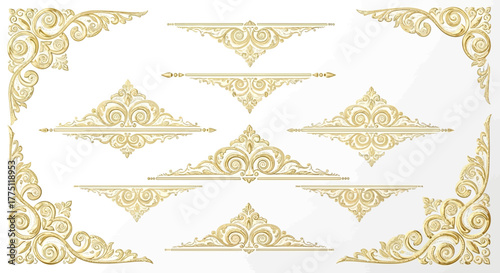 Elegant Gold Flourish Dividers & Ornamental Border Designs | Vintage Decorative Scroll Frames, Classic Victorian Luxury Line Art Elements