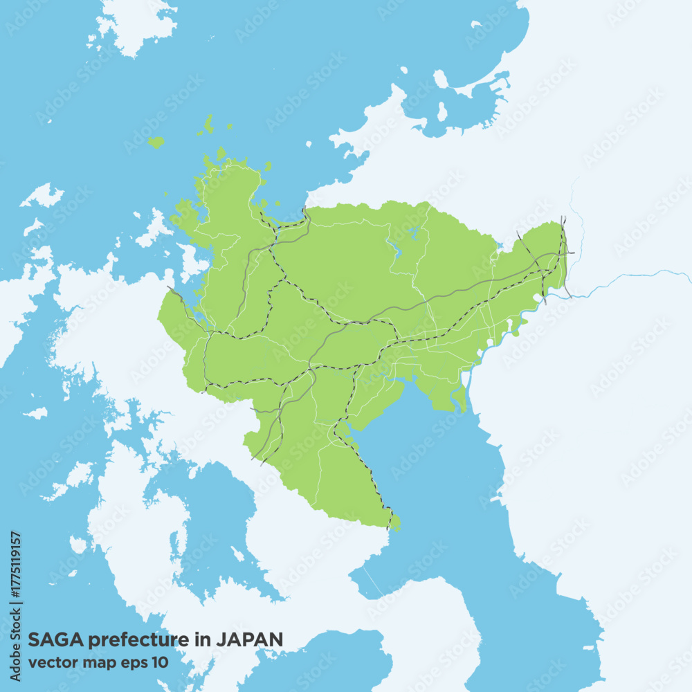 Fototapeta premium 日本の佐賀県のシンプルな緑色のロードマップ