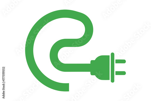 Green ear with electrical plug, vector art, symbolic Logo