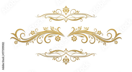 Elegant Gold Flourish Dividers & Ornamental Border Designs | Vintage Decorative Scroll Frames, Classic Victorian Luxury Line Art Elements