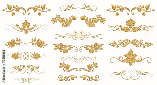 Elegant Gold Flourish Dividers & Ornamental Border Designs | Vintage Decorative Scroll Frames, Classic Victorian Luxury Line Art Elements