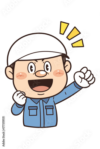 工場や現場で働く作業員が拳を握ってやる気を出しているイラスト｜不安全行動・不安全状態・労働災害