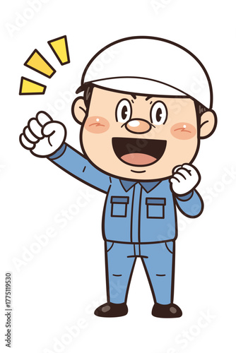 工場や現場で働く作業員が拳を握ってやる気を出しているイラスト｜不安全行動・不安全状態・労働災害