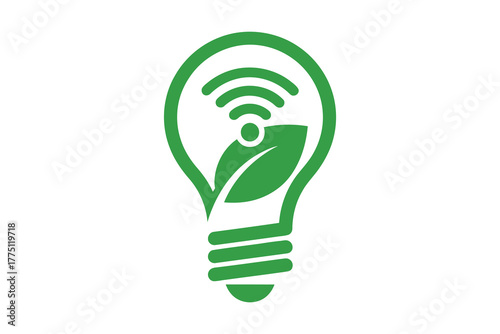 Green lightbulb with leaf and wi fi symbol, vector art, symbolic Logo
