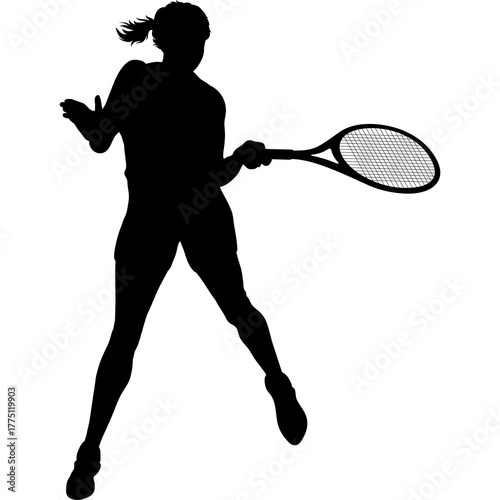 Silhouette of a Woman Playing Tennis With Racket in Action Pose on a Transparent Background