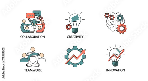 Illustration showcasing concepts of collaboration, creativity, teamwork and innovation for