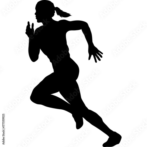 Silhouette of a Woman Running a Race on a Transparent Background