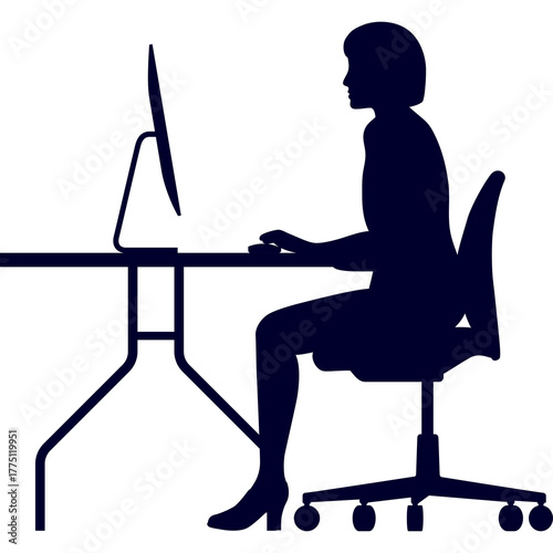 Silhouette Of A Woman Sitting At A Desk Working On A Computer In A Home Office Setting With A Transparent Background