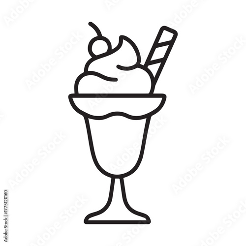 Minimal Line Art Ice Cream Sundae Vector Illustration