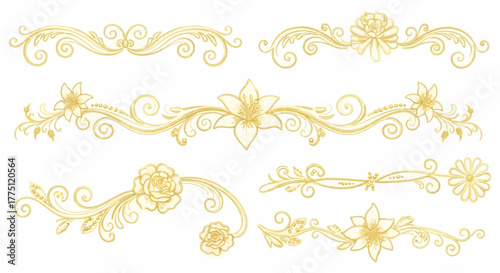 Elegant Gold Flourish Dividers & Ornamental Border Designs | Vintage Decorative Scroll Frames, Classic Victorian Luxury Line Art Elements