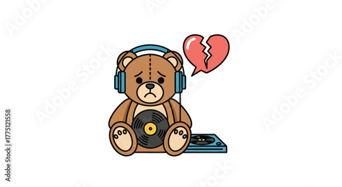 Melancholic melodies: A heartbroken bear's emotional journey through vinyl records and heartbreak