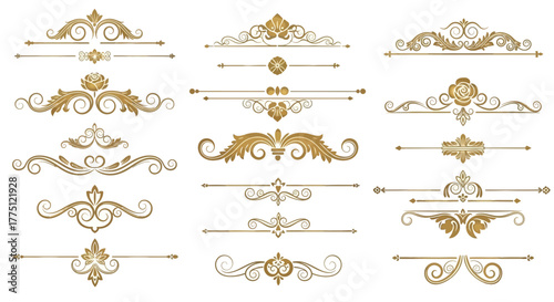 Elegant Gold Flourish Dividers & Ornamental Border Designs | Vintage Decorative Scroll Frames, Classic Victorian Luxury Line Art Elements