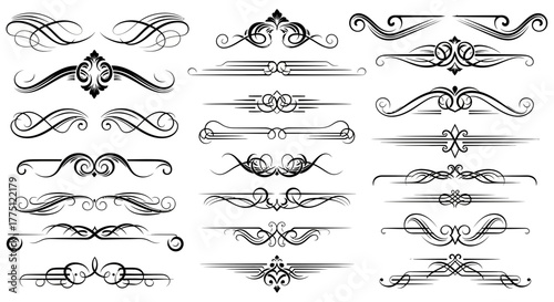 Elegant Gold Flourish Dividers & Ornamental Border Designs | Vintage Decorative Scroll Frames, Classic Victorian Luxury Line Art Elements