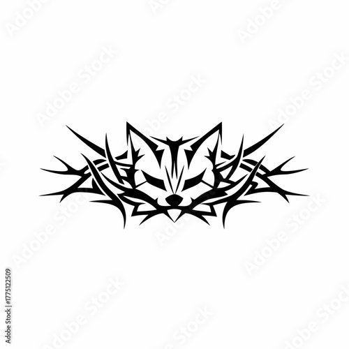 A tribal fox head with thorns