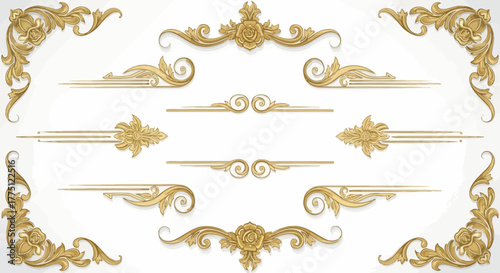 Elegant Gold Flourish Dividers & Ornamental Border Designs | Vintage Decorative Scroll Frames, Classic Victorian Luxury Line Art Elements