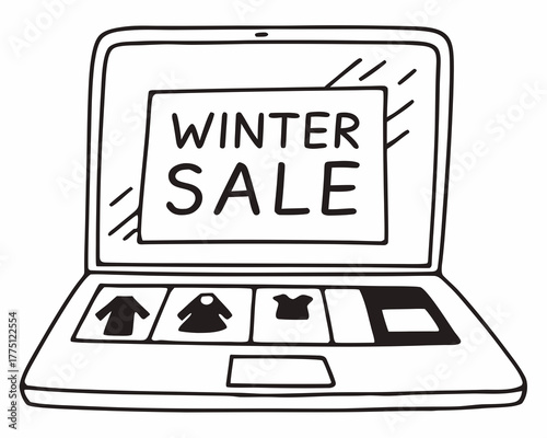 Laptop showing winter sale advertisement