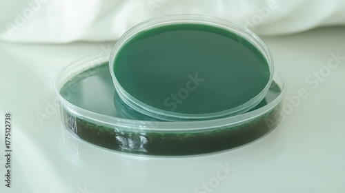 Two Petri Dishes with Green Liquid in a Laboratory Setting