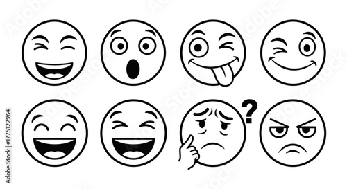 Diverse emoji expressions showcasing a range of human emotions in minimalistic design