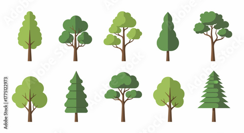 Diverse Green Trees Vector Set Nature-Inspired Minimalist Tree Illustrations