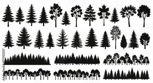 Silhouetted Woodland A Vector Collection of Diverse Tree Illustrations for Natural Designs