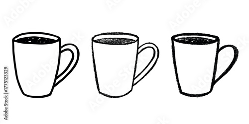 Set of cute hand drawn cup of tea or coffee Simple mug clipart Cozy home doodle Single element for design