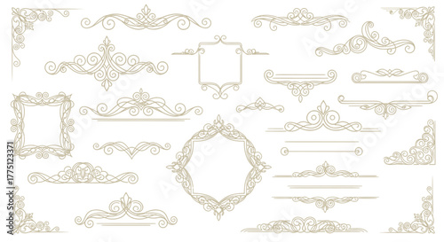 Elegant Gold Flourish Dividers & Ornamental Border Designs | Vintage Decorative Scroll Frames, Classic Victorian Luxury Line Art Elements