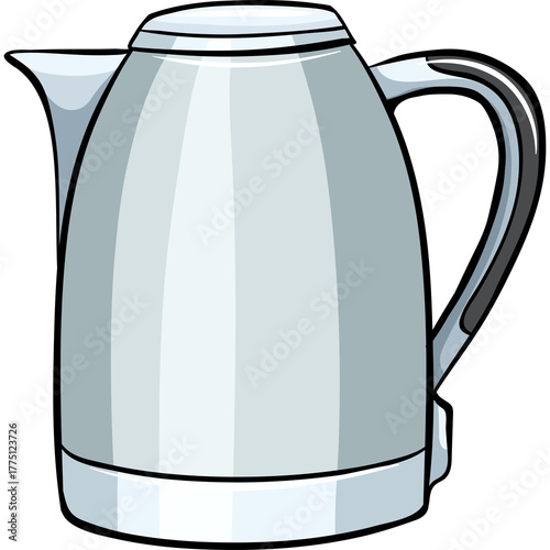 Silver Electric Kettle with Black Handle and Transparent Background for Kitchen Use