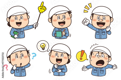 工場や現場で働く作業員のジェスチャーやポーズの人物イラスト｜不安全行動・不安全状態・労働災害