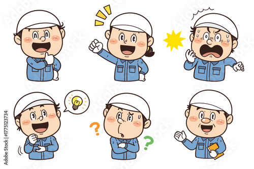 工場や現場で働く作業員のジェスチャーやポーズの人物イラスト｜不安全行動・不安全状態・労働災害