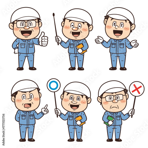 工場や現場で働く作業員のジェスチャーやポーズの人物イラスト｜不安全行動・不安全状態・労働災害