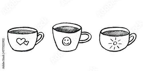 Set of cute hand drawn cup of tea or coffee Simple mug clipart Cozy home doodle Single element for design