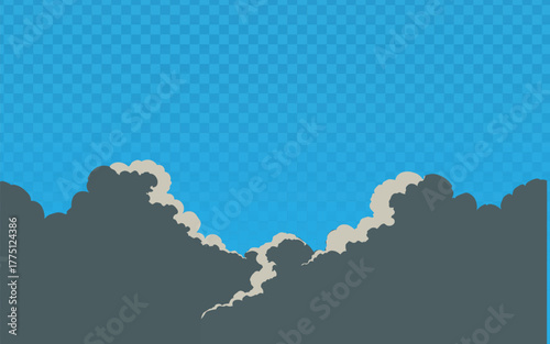 Blue sky partially covered by dark storm clouds or thick industrial smoke, symbolizing changing weather or pollution. Ideal abstract background for environmental, climate, or atmospheric design 