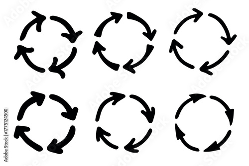 Set of hand drawn recycle arrow icon Recycling resources symbol Reuse of materials, zero waste, green environment, saving the planet