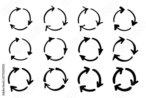 Set of hand drawn recycle arrow icon Recycling resources symbol Reuse of materials, zero waste, green environment, saving the planet