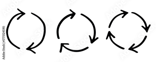Set of hand drawn recycle arrow icon Recycling resources symbol Reuse of materials, zero waste, green environment, saving the planet